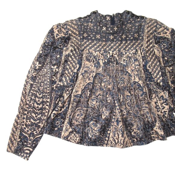 NWT Ulla Johnson Parker Pleated Printed Cotton-Corduroy Blouse in Twilight 2 - Picture 5 of 11